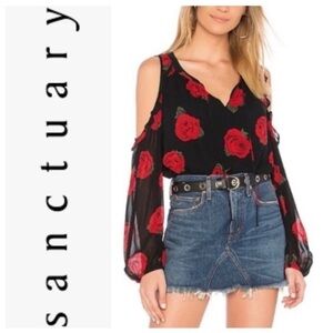 Sanctuary Blaire Rose print cold shoulder top SZ S